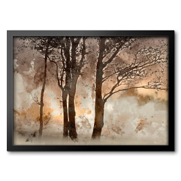 Obraz w ramie Akwarelowy tajemniczy las we mgle