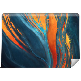 Fototapeta winylowa zmywalna Abstrakcja w odcieniach koloru niebieskiego ze zdobieniami w kolorach pomarańczowym i żółtym