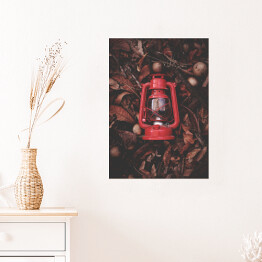 Plakat samoprzylepny Czerwona latarenka na jesiennych liściach