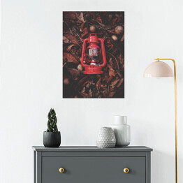 Plakat samoprzylepny Czerwona latarenka na jesiennych liściach