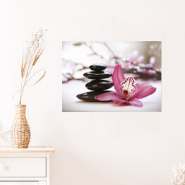 Plakat samoprzylepny Kamienie Spa na tle orchidei