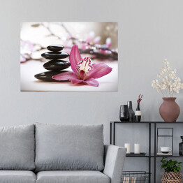 Plakat samoprzylepny Kamienie Spa na tle orchidei