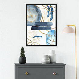 Obraz w ramie Akwarelowa abstrakcja w błękicie, brązach i beżu