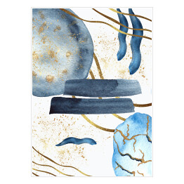 Plakat samoprzylepny Akwarelowa abstrakcja w błękicie, brązach i beżu