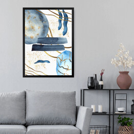 Obraz w ramie Akwarelowa abstrakcja w błękicie, brązach i beżu