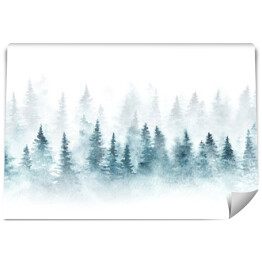 Fototapeta spójny wzór z mglistym lasem świerkowym. Jodły odizolowane na białym tle.
