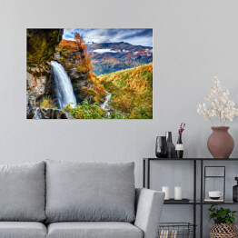 Plakat samoprzylepny Jesienny krajobraz z wodospadem