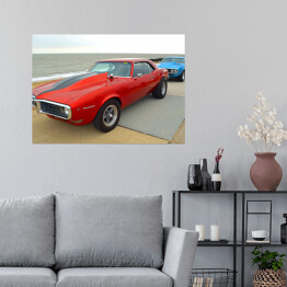 Plakat samoprzylepny Czerwony samochód Pontiac Firebird w stylu vintage