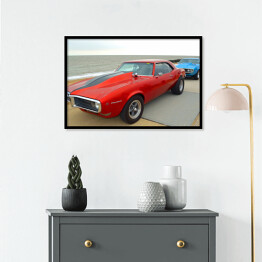 Plakat w ramie Czerwony samochód Pontiac Firebird w stylu vintage