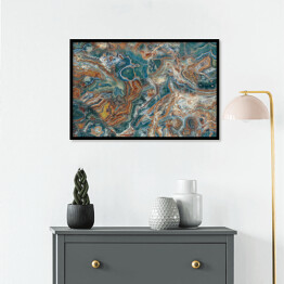 Plakat w ramie Imitacja marmuru w odcieniach kolorów niebieskiego i brązowego z abstrakcyjnym wzorem