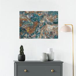 Plakat samoprzylepny Imitacja marmuru w odcieniach kolorów niebieskiego i brązowego z abstrakcyjnym wzorem