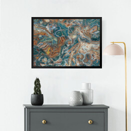 Obraz w ramie Imitacja marmuru w odcieniach kolorów niebieskiego i brązowego z abstrakcyjnym wzorem