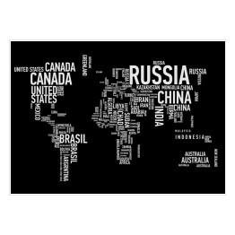 Plakat Mapa świata z nazwami państw na czarnym tle