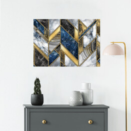 Plakat samoprzylepny Marmurowe płytki w eleganckich kolorach ułożone na wzór jodełki