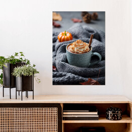 Plakat samoprzylepny Rustykalna kompozycja z pomarańczami i ciepłym szalem