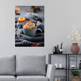 Plakat samoprzylepny Rustykalna kompozycja z pomarańczami i ciepłym szalem