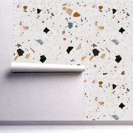 Tapeta samoprzylepna w rolce Płytka lastryko wzór wektorowy z kolorowym kamieniem na szarym marmurowym tle dla bezszwowej tapety betonowej skały