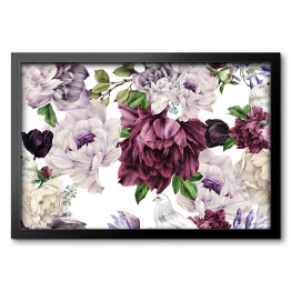 Obraz w ramie Kwiaty w odcieniach różu i fioletu - akwarela na jasnym tle