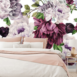 Kwiaty w odcieniach różu i fioletu - akwarela na jasnym tle