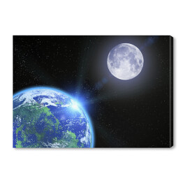 Obraz na płótnie Ziemia, Księżyc i gwiazdy w przestrzeni