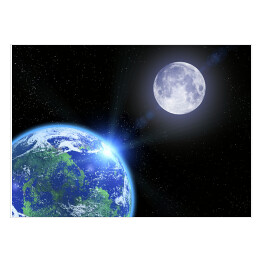 Plakat samoprzylepny Ziemia, Księżyc i gwiazdy w przestrzeni