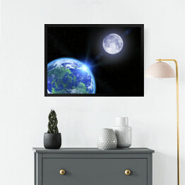 Obraz w ramie Ziemia, Księżyc i gwiazdy w przestrzeni