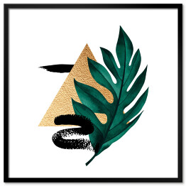 Plakat w ramie Tropikalny liść, złota geometria i czarne wzory - kompozycja