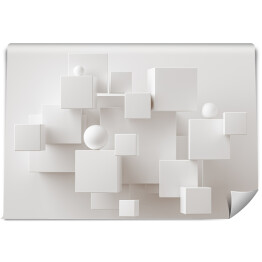 Fototapeta winylowa zmywalna Chaotyczne kostki z przestrzeni kopiowania. Białe abstrakcyjne geometryczne tło. 3d cubic minimalna kompozycja dla korporacyjnego szablonu projektowego.