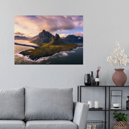 Plakat Islandzki przylądek o zachodzie słońca