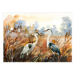 Plakat samoprzylepny Jesienny krajobraz z dzikimi ptakami