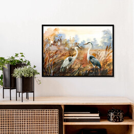 Plakat w ramie Jesienny krajobraz z dzikimi ptakami