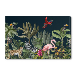 Obraz na płótnie Fauna i flora dżungli na ciemnym tle