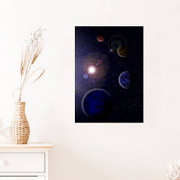 Plakat samoprzylepny Cztery planety na tle gwiaździstej galaktyki