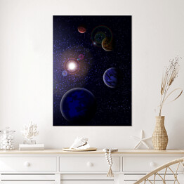 Plakat samoprzylepny Cztery planety na tle gwiaździstej galaktyki