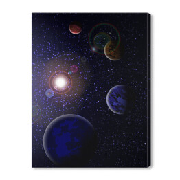 Obraz na płótnie Cztery planety na tle gwiaździstej galaktyki
