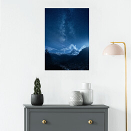 Plakat Droga mleczna krajobraz gwiazdy nad górami w nocy