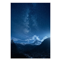 Plakat Droga mleczna krajobraz gwiazdy nad górami w nocy