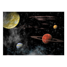 Plakat samoprzylepny Widok Wszechświata w ciemnych barwach z różnymi planetami