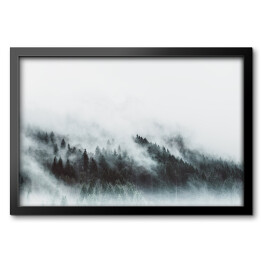 Obraz w ramie Krajobraz lasu we mgle w górach 