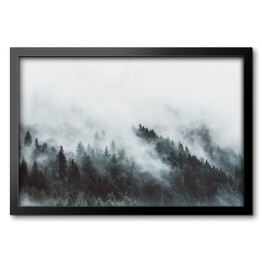 Obraz w ramie Krajobraz z lasem we mgle w górach
