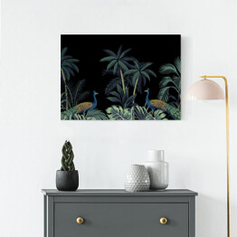 Obraz na płótnie Egzotyczny motyw z palmami i pawiami
