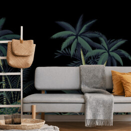 Fototapeta winylowa zmywalna Egzotyczny motyw z palmami i pawiami