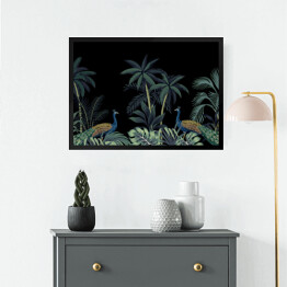 Obraz w ramie Egzotyczny motyw z palmami i pawiami