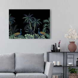 Obraz na płótnie Egzotyczny motyw z palmami i pawiami