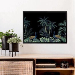 Obraz w ramie Egzotyczny motyw z palmami i pawiami