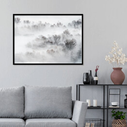 Plakat w ramie Gęsta mgła nad lasem zimą