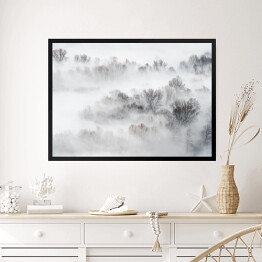 Obraz w ramie Gęsta mgła nad lasem zimą