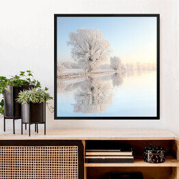 Obraz w ramie Oszronione drzewa nad pokrytą lodem rzeką