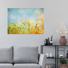 Plakat samoprzylepny Pola pszenicy na tle błękitnego nieba
