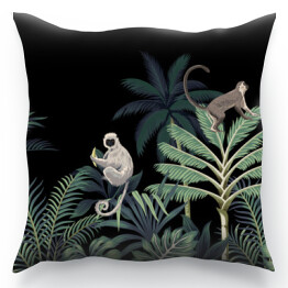Poduszka Dżungla nocą w stylu vintage z lemurami i leniwcem